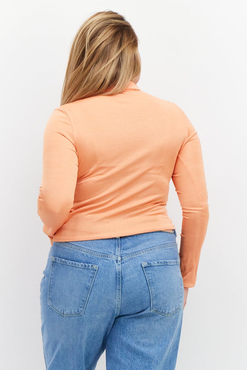 NEW LOOK Women Keyhole Long Sleeves Plain Cropped Top, Orange - Image 4